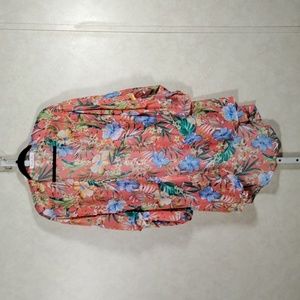 03542 Vine & Love orange w/blue & yellow floral ruana jacket M